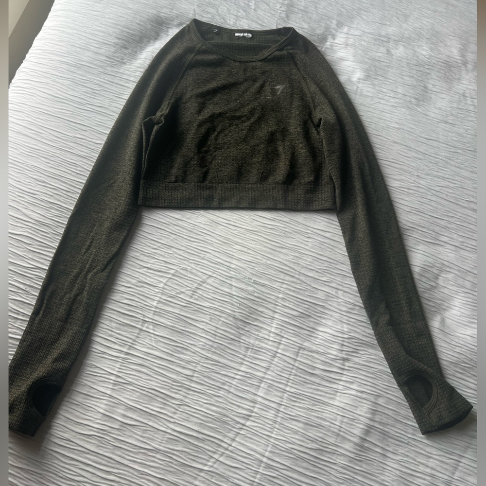 Gymshark Vital Seamless Long Sleeve Crop Olive Green